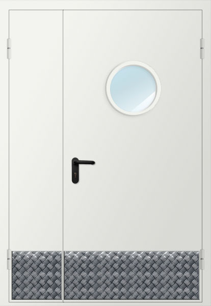 Дверь двупольная металлическая с алюминиевой накладкой и остеклением D300