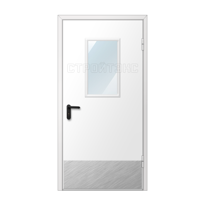 Дверь противопожарная металлическая остекленная однопольная EIS60 300х600 с накладкой из нержавеющей стали