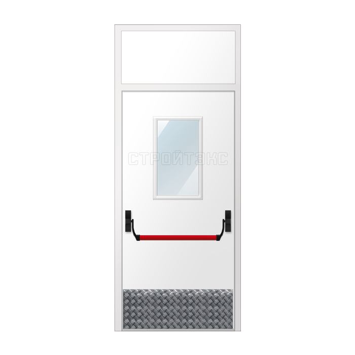 Дверь противопожарная металлическая остекленная EIS60 300х600 с фрамугой, антипаникой и накладкой из алюминия