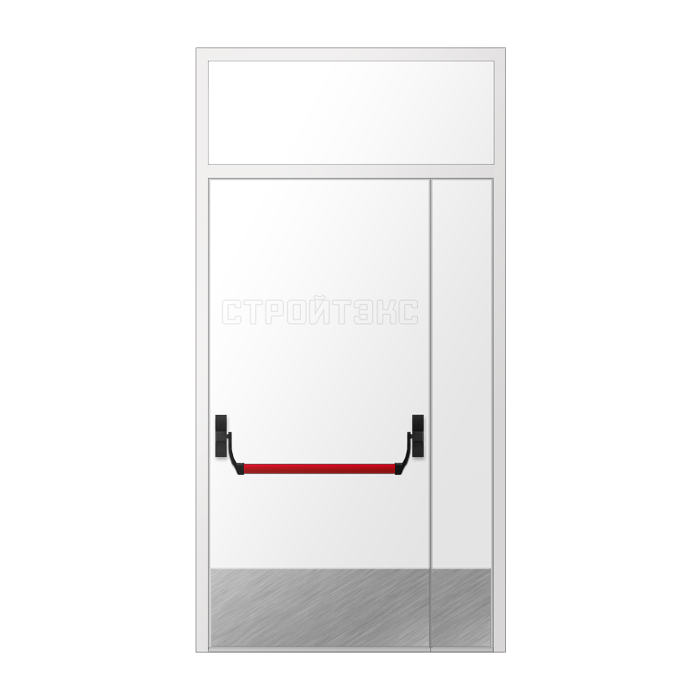 ДПМ-2 EIS60 дверь двупольная Антипаника с фрамугой и накладкой из нержавеющей стали