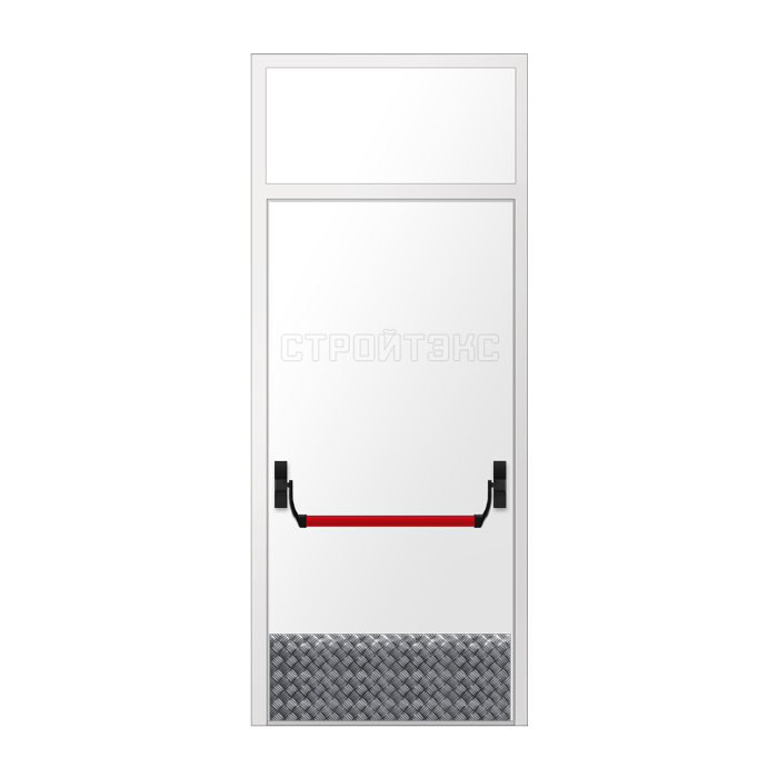 Дверь противопожарная металлическая EIS60 со скрытыми петлями, фрамугой, Антипаникой и накладкой из алюминия