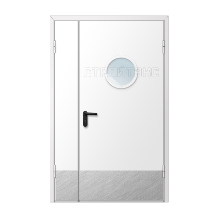 Дверь двупольная металлическая с накладкой из нержавеющей стали и остеклением D300
